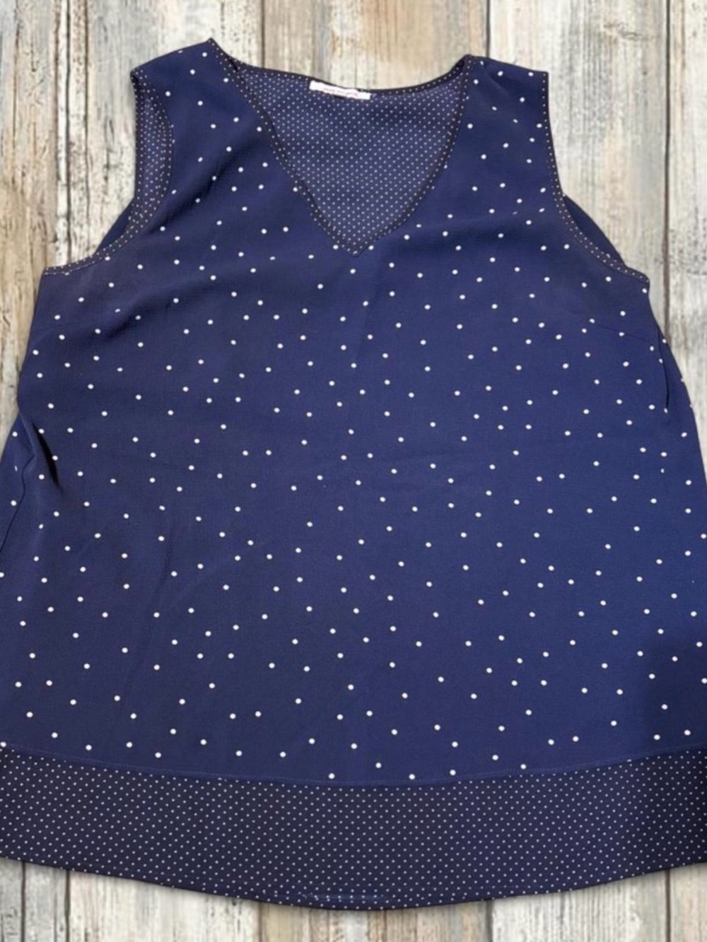 Skies Are Blue Navy & White Polka Dot V-Neck Sleeveless Camisole